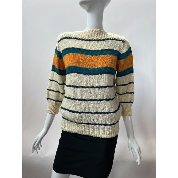 Liz Claiborne Vintage Stripe Boatneck Sweater  Sz Small Beige  Stripe - Picture 10 of 16